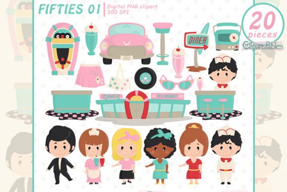Download Cute 1950's Clipart, Fifties, Diner Art - 1950 Collection