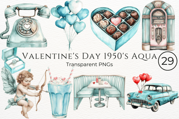 Download Valentine's Day 1950's Aqua Cliparts - 1950 Collection