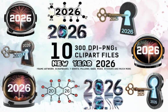 Download Futuristic New Year 2026 Clipart Bundle - 2026 Collection