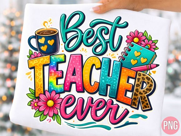 Download Best Teacher Ever Colorful PNG T-shirt - Teacher Collection